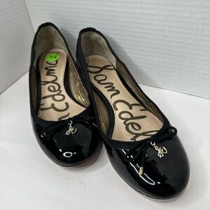 Sam Edelman  Women's Natalie Dress Pump 7.5 Black Patent Bow Gold Metallic Heel